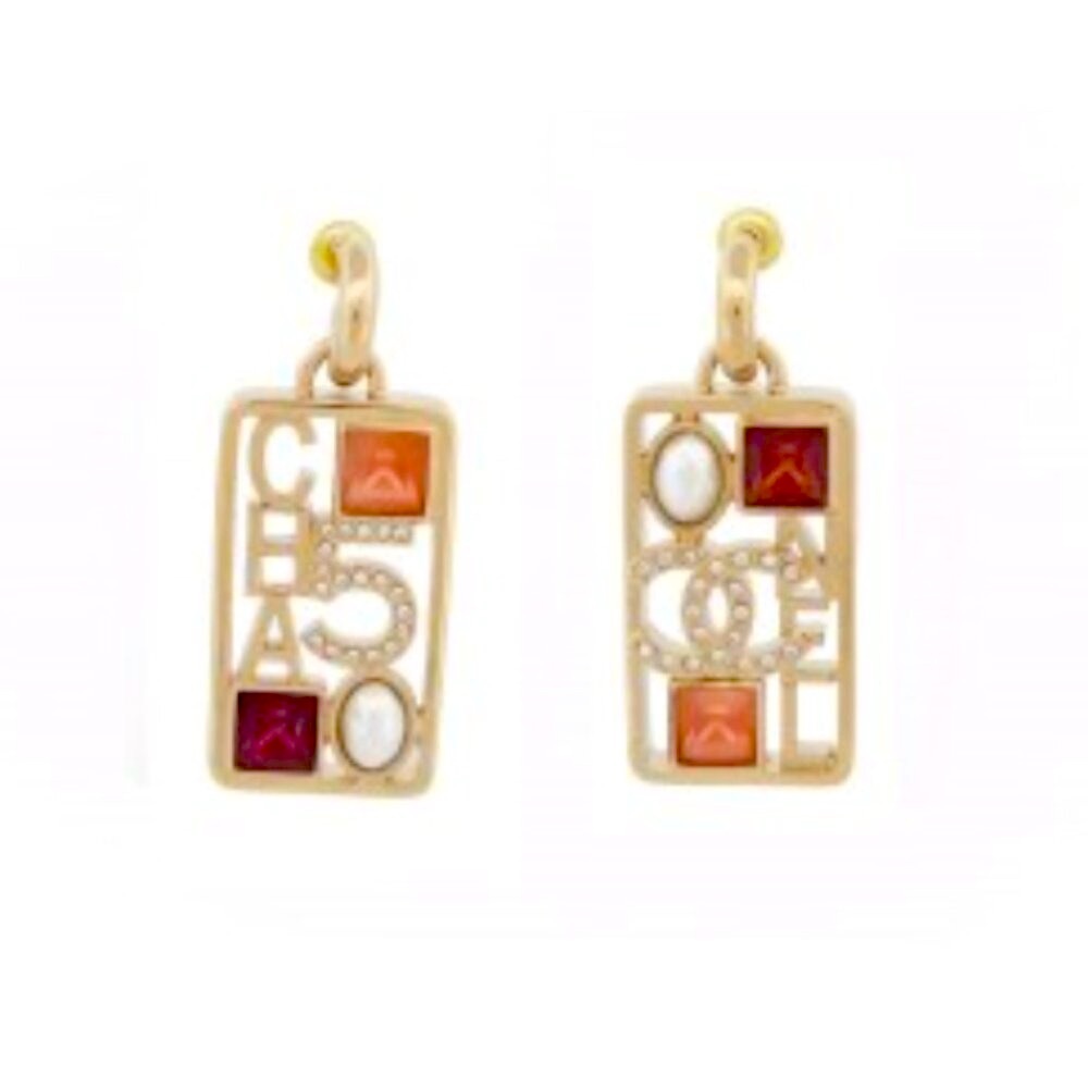 CHANEL 23B DANGLE EARRINGS LOGO MULTICOLORED RHINESTONES
